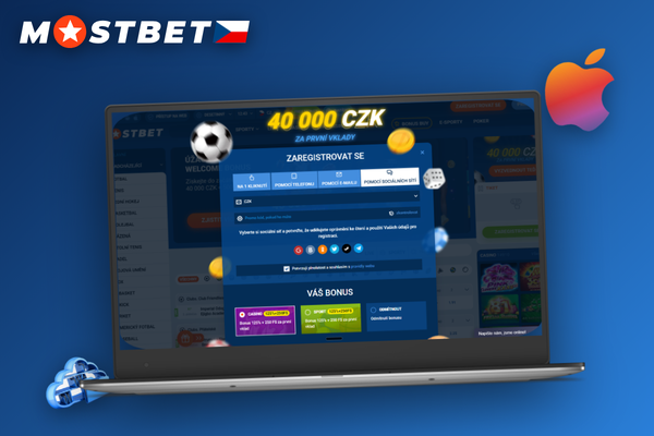 Český hráč vyplňuje Mostbet registraci účtu na notebooku doma