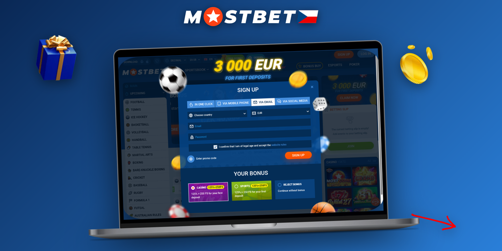 Registrační formulář Mostbet v češtině s polem pro e-mail a měnou CZK