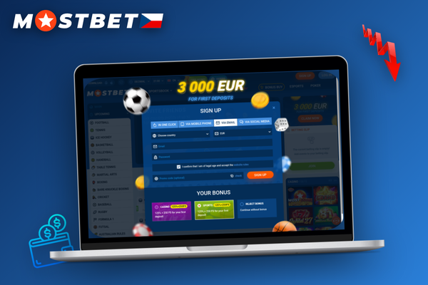 Registrační formulář Mostbet se zvýrazněným polem pro zadání promo kódu